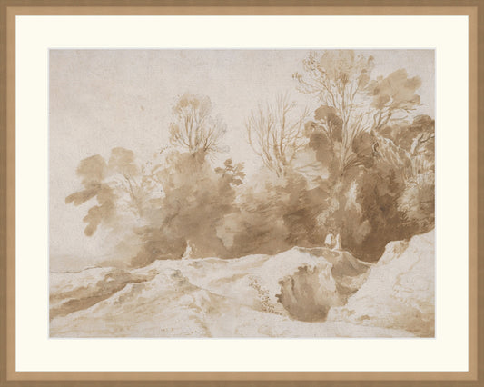 Framed Trees Landscape In Sepia. Frame: Bevel Sand. Paper: Rag Paper. Art Size: 12x16. Final Size: 15'' X 19''