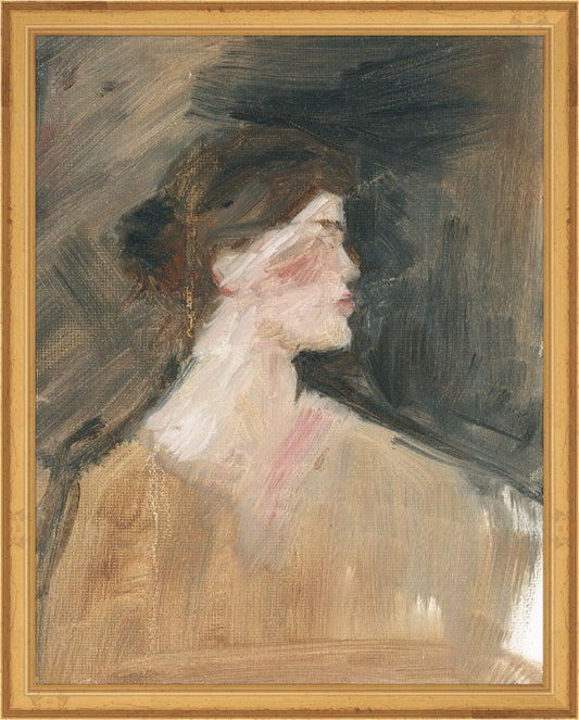 Framed Profile Sketch. Frame: Traditional Gold. Paper: Rag Paper. Art Size: 14x11. Final Size: 15'' X 12''