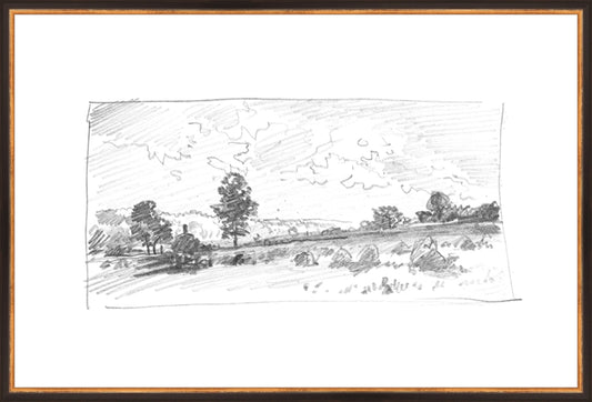 Framed Charcoal Trees 2. Frame: Traditional Black and Gold. Paper: Rag Paper. Art Size: 20x30. Final Size: 21'' X 31''