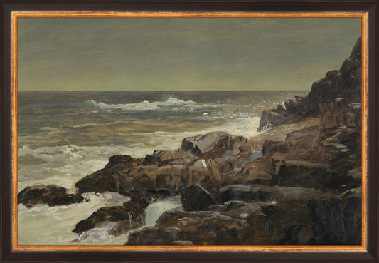 Framed Seashore. Frame: Traditional Black and Gold. Paper: Rag Paper. Art Size: 10x15. Final Size: 11'' X 16''