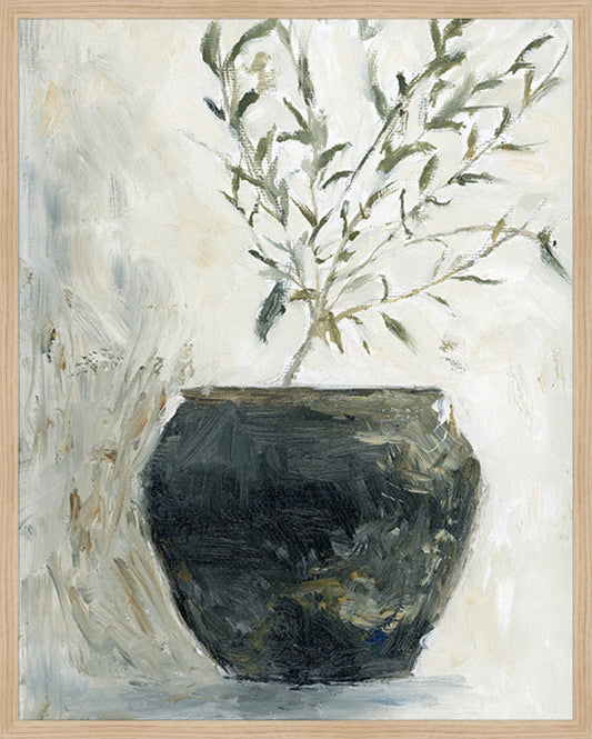 Framed Still Life Olive Tree. Frame: Natural Oak. Paper: Rag Paper. Art Size: 29x23. Final Size: 30'' X 24''