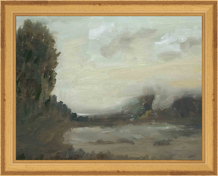 Framed Midnight Landscape. Frame: Traditional Gold. Paper: Rag Paper. Art Size: 7x9. Final Size: 8'' X 10''