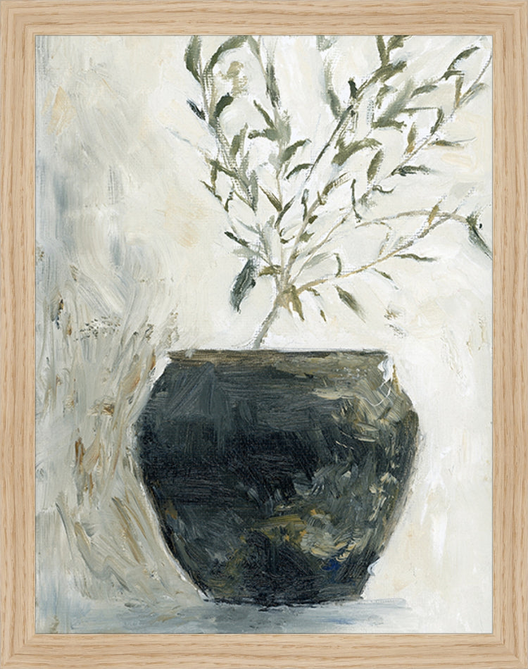 Framed Still Life Olive Tree. Frame: Natural Oak. Paper: Rag Paper. Art Size: 13x10. Final Size: 14'' X 11''