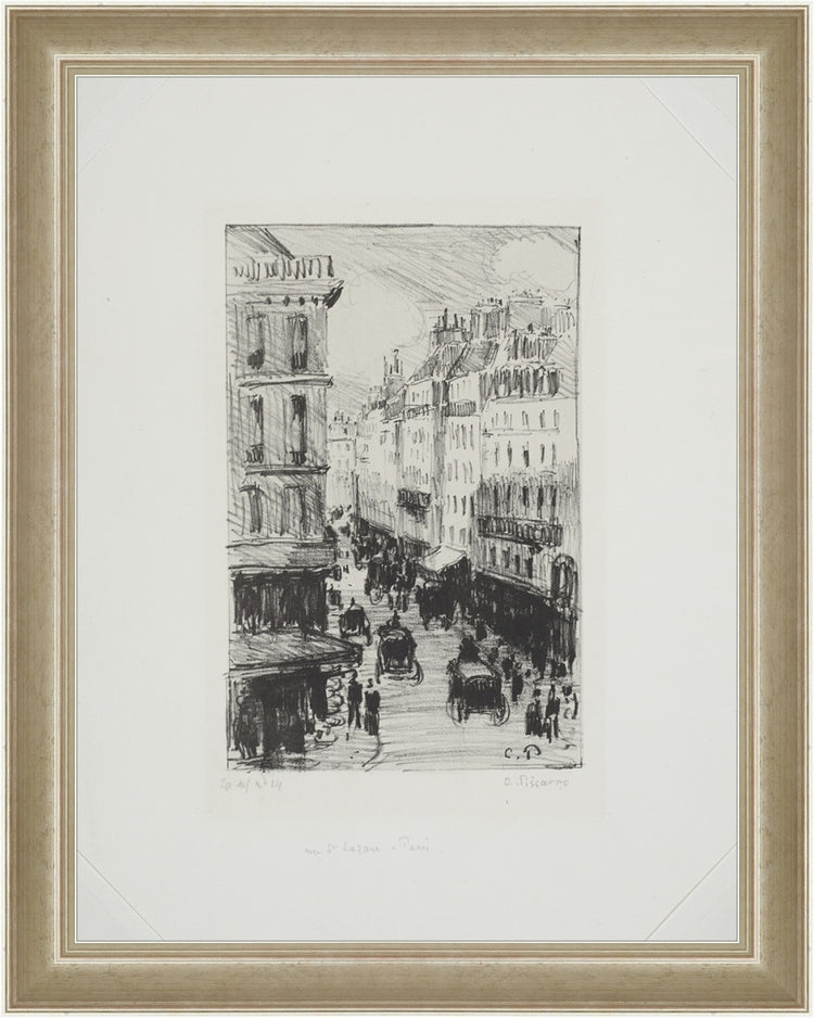 Framed Paris Streets. Frame: Light Silver. Paper: Rag Paper. Art Size: 13x10. Final Size: 14'' X 11''