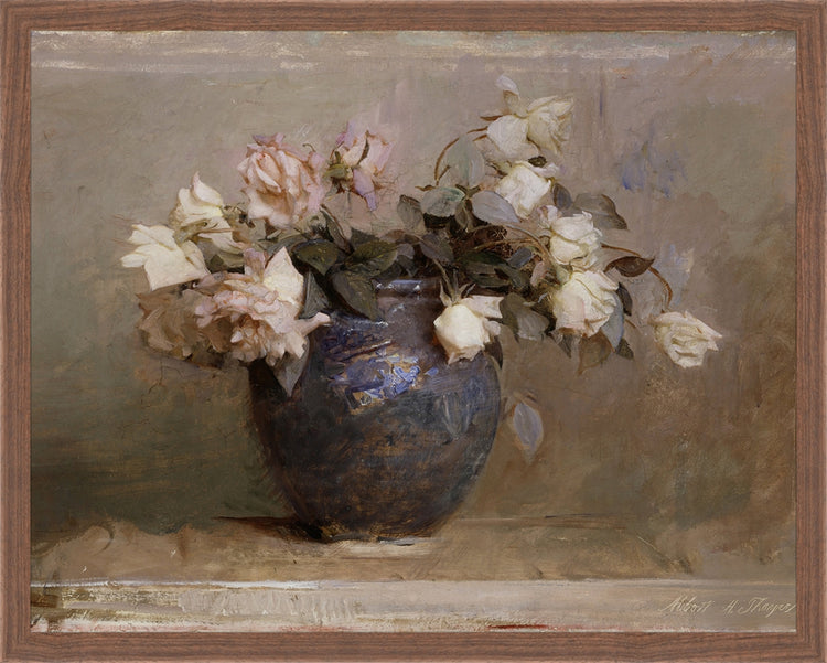Framed Vase of Roses. Frame: Dark Walnut. Paper: Rag Paper. Art Size: 15x19. Final Size: 16'' X 20''