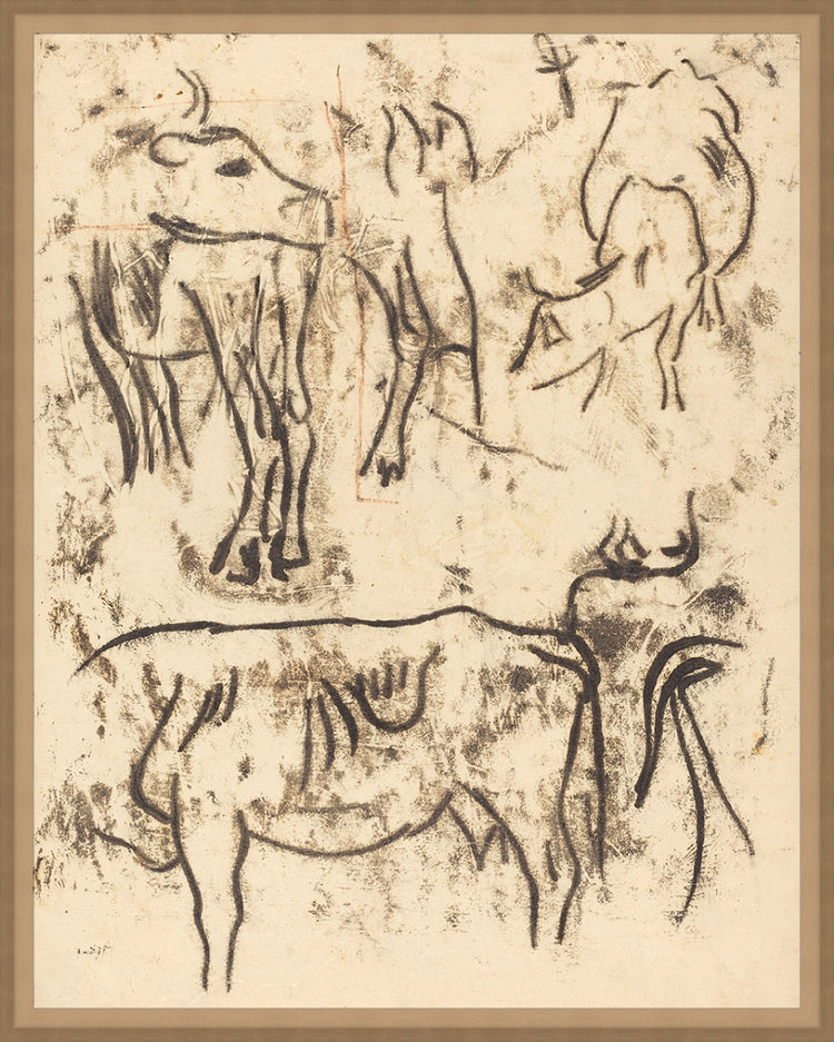 Framed Herd Study. Frame: Bevel Sand. Paper: Rag Paper. Art Size: 19x15. Final Size: 20'' X 16''