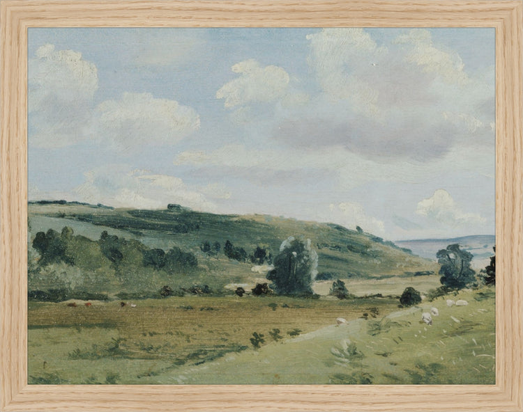 Framed Pastures. Frame: Natural Oak. Paper: Rag Paper. Art Size: 10x13. Final Size: 11'' X 14''