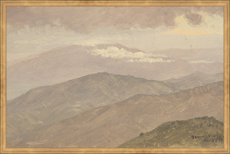 Framed Vintage Mountainscape. Frame: Timeless Gold. Paper: Rag Paper. Art Size: 19x29. Final Size: 20'' X 30''