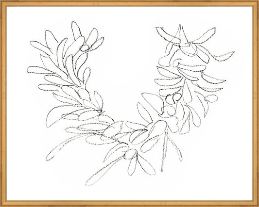 Framed Wreath Sketch. Frame: Traditional Gold. Paper: Rag Paper. Art Size: 23x29. Final Size: 24'' X 30''