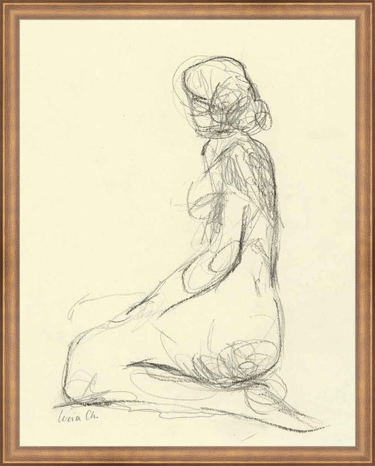 Framed Seated Figure Study. Frame: Timeless Bronze. Paper: Rag Paper. Art Size: 19x15. Final Size: 20'' X 16''