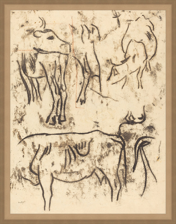 Framed Herd Study. Frame: Bevel Sand. Paper: Rag Paper. Art Size: 13x10. Final Size: 14'' X 11''