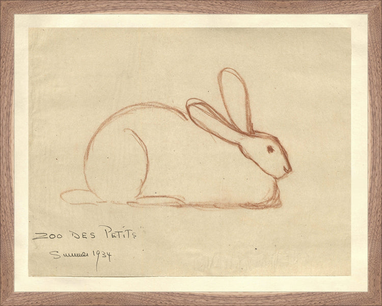 Framed Bunny. Frame: Natural Walnut. Paper: Rag Paper. Art Size: 15x19. Final Size: 16'' X 20''