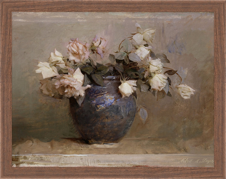 Framed Vase of Roses. Frame: Dark Walnut. Paper: Rag Paper. Art Size: 10x13. Final Size: 11'' X 14''