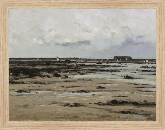 Framed LOW TIDE. Frame: Natural Oak. Paper: Rag Paper. Art Size: 10x13. Final Size: 11'' X 14''