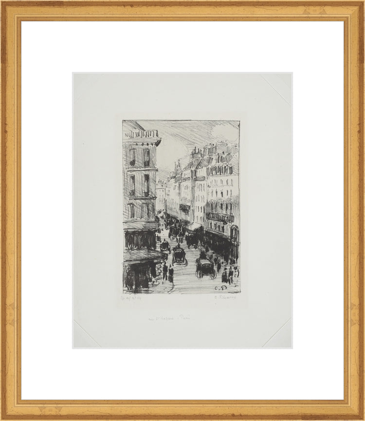 Framed Paris Streets. Frame: Traditional Gold. Paper: Smooth Paper. Art Size: 10x8. Final Size: 15'' X 13''