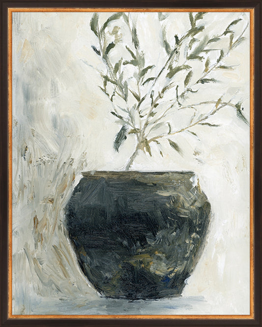Framed Still Life Olive Tree. Frame: Traditional Black and Gold. Paper: Rag Paper. Art Size: 19x15. Final Size: 20'' X 16''