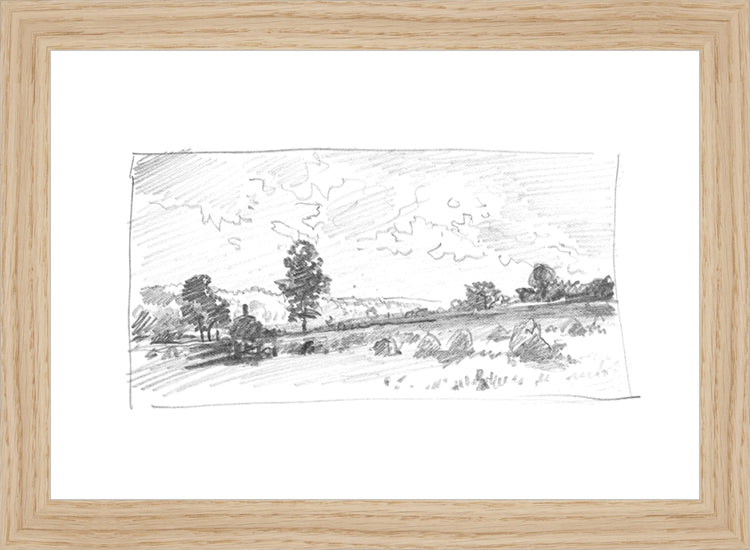 Framed Charcoal Trees 2. Frame: Natural Oak. Paper: Rag Paper. Art Size: 7x10. Final Size: 8'' X 11''