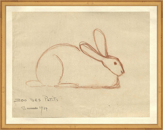 Framed Bunny. Frame: Traditional Gold. Paper: Rag Paper. Art Size: 15x19. Final Size: 16'' X 20''