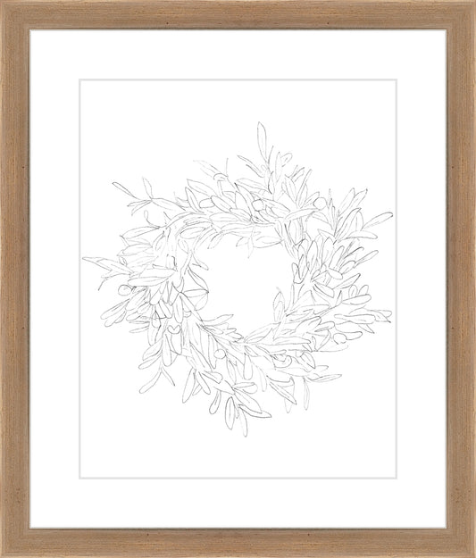 Framed OLIVE WREATH. Frame: Coffee. Paper: Rag Paper. Art Size: 10x8. Final Size: 14'' X 12''