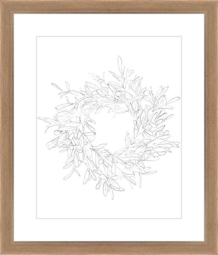 Framed OLIVE WREATH. Frame: Coffee. Paper: Rag Paper. Art Size: 10x8. Final Size: 14'' X 12''