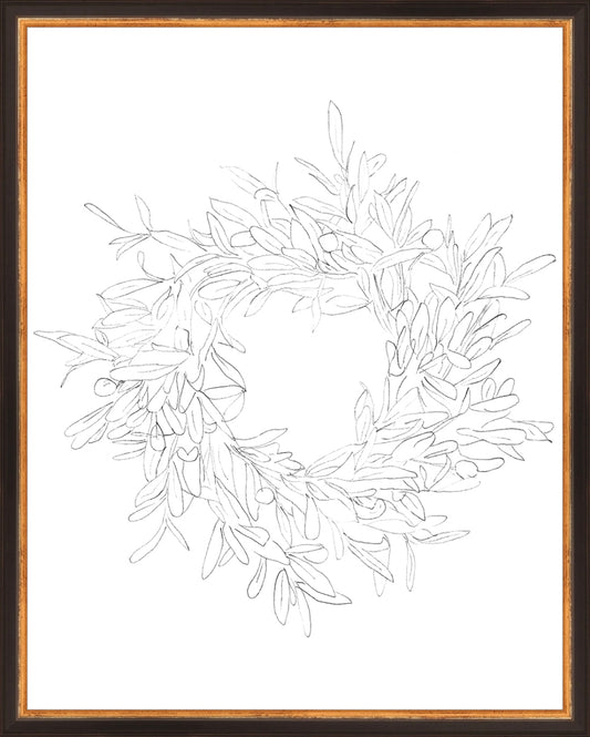 Framed OLIVE WREATH. Frame: Traditional Black and Gold. Paper: Rag Paper. Art Size: 19x15. Final Size: 20'' X 16''