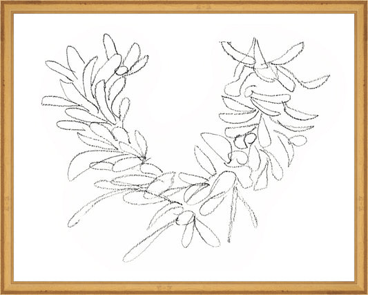 Framed Wreath Sketch. Frame: Traditional Gold. Paper: Rag Paper. Art Size: 15x19. Final Size: 16'' X 20''