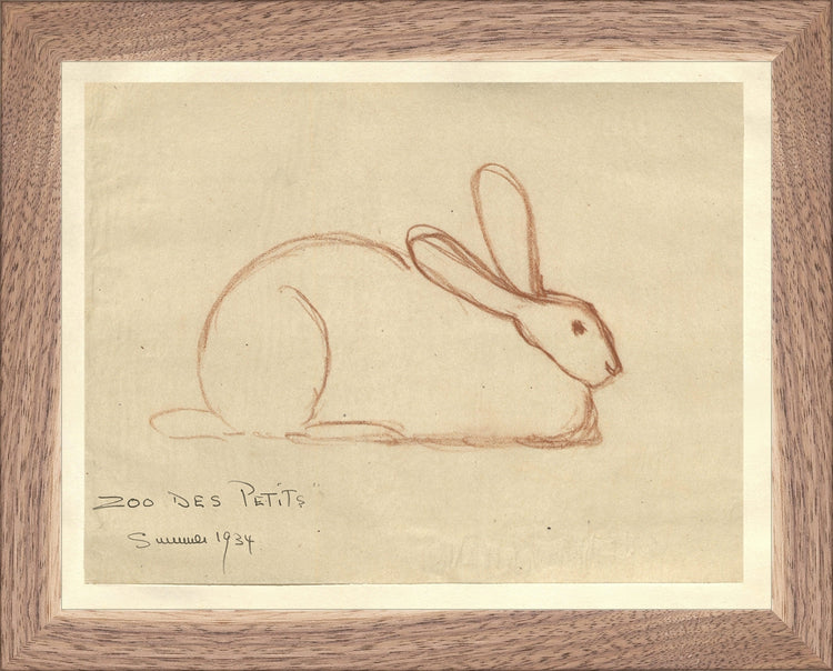 Framed Bunny. Frame: Natural Walnut. Paper: Rag Paper. Art Size: 7x9. Final Size: 8'' X 10''