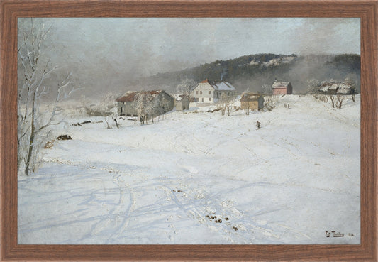 Framed Village. Frame: Dark Walnut. Paper: Rag Paper. Art Size: 10x15. Final Size: 11'' X 16''