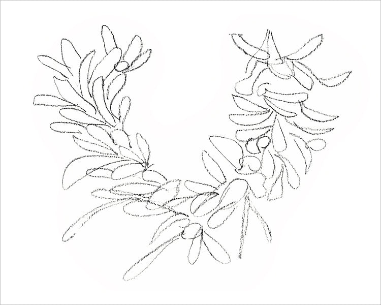 Framed Wreath Sketch. Frame: No Frame. Paper: Rag Paper. Art Size: 24x30. Final Size: 24'' X 30''