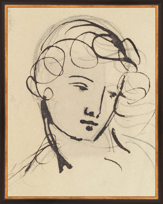 Framed Sketch of a Lady. Frame: Traditional Black and Gold. Paper: Rag Paper. Art Size: 19x15. Final Size: 20'' X 16''