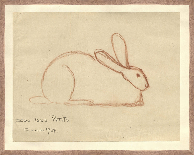 Framed Bunny. Frame: Natural Walnut. Paper: Rag Paper. Art Size: 23x29. Final Size: 24'' X 30''
