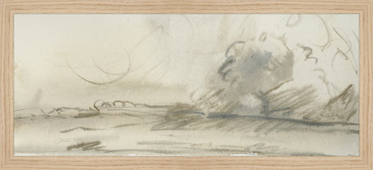 Framed Watercolor Landscape Study I. Frame: Natural Oak. Paper: Rag Paper. Art Size: 8x19. Final Size: 9'' X 20''