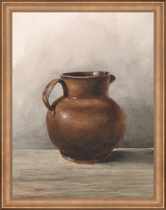 Framed Still Life Jug. Frame: Timeless Bronze. Paper: Rag Paper. Art Size: 13x10. Final Size: 14'' X 11''