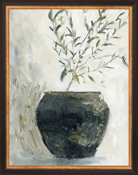 Framed Still Life Olive Tree. Frame: Traditional Black and Gold. Paper: Rag Paper. Art Size: 13x10. Final Size: 14'' X 11''
