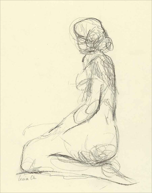 Framed Seated Figure Study. Frame: No Frame. Paper: Rag Paper. Art Size: 14x11. Final Size: 14'' X 11''