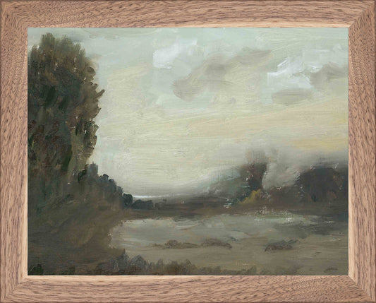 Framed Midnight Landscape. Frame: Natural Walnut. Paper: Rag Paper. Art Size: 7x9. Final Size: 8'' X 10''