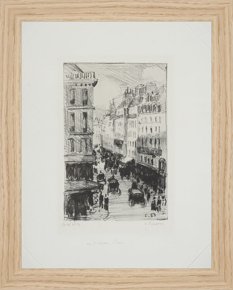 Framed Paris Streets. Frame: Natural Oak. Paper: Rag Paper. Art Size: 9x7. Final Size: 10'' X 8''