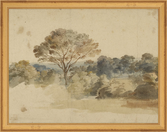 Framed Baroque Landscape. Frame: Traditional Gold. Paper: Rag Paper. Art Size: 10x13. Final Size: 11'' X 14''