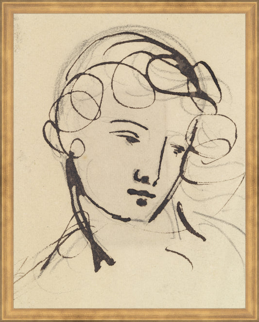 Framed Sketch of a Lady. Frame: Timeless Gold. Paper: Rag Paper. Art Size: 19x15. Final Size: 20'' X 16''