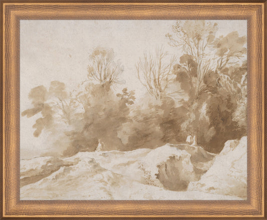 Framed Trees Landscape In Sepia. Frame: Timeless Bronze. Paper: Rag Paper. Art Size: 8x10. Final Size: 9'' X 11''