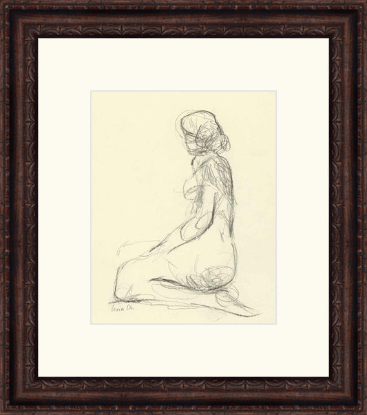 Framed Seated Figure Study. Frame: Florence Walnut. Paper: Rag Paper. Art Size: 10x8. Final Size: 17'' X 15''