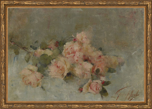Framed Roses II. Frame: Embellished Antique Gold. Paper: Rag Paper. Art Size: 9x13. Final Size: 10'' X 14''