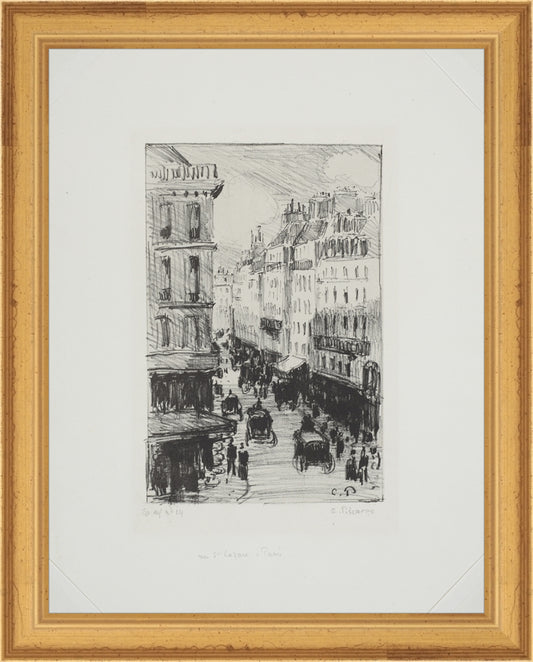 Framed Paris Streets. Frame: Traditional Gold. Paper: Rag Paper. Art Size: 9x7. Final Size: 10'' X 8''