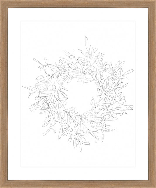 Framed OLIVE WREATH. Frame: Coffee. Paper: Rag Paper. Art Size: 14x11. Final Size: 18'' X 15''