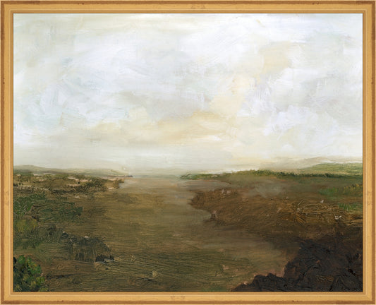Framed Foggy Road. Frame: Traditional Gold. Paper: Rag Paper. Art Size: 16x20. Final Size: 17'' X 21''