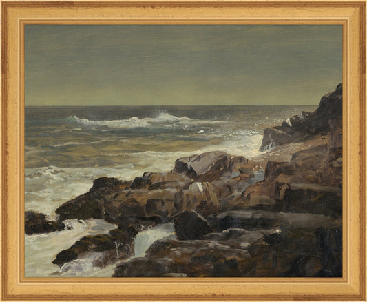 Framed Seashore. Frame: Traditional Gold. Paper: Rag Paper. Art Size: 8x10. Final Size: 9'' X 11''