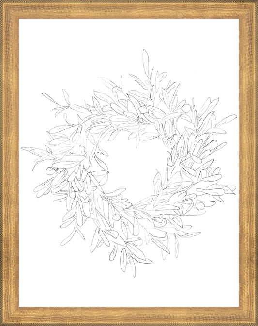 Framed OLIVE WREATH. Frame: Timeless Gold. Paper: Rag Paper. Art Size: 13x10. Final Size: 14'' X 11''