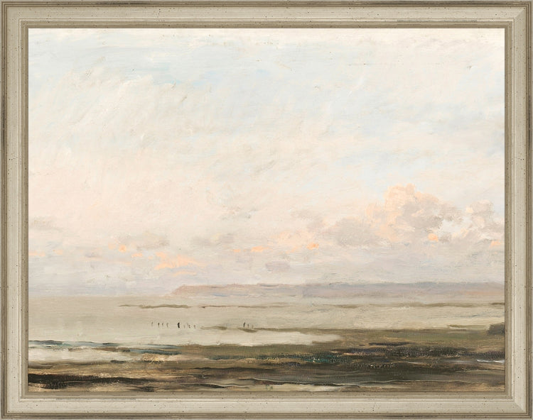 Framed Beach Landscape. Frame: Traditional Silver. Paper: Rag Paper. Art Size: 10x13. Final Size: 11'' X 14''