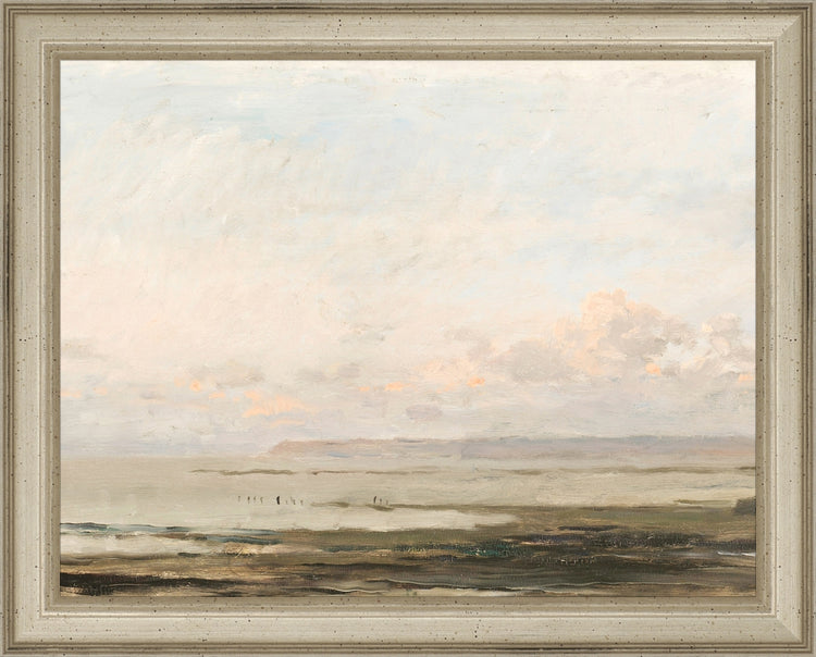 Framed Beach Landscape. Frame: Traditional Silver. Paper: Rag Paper. Art Size: 7x9. Final Size: 8'' X 10''