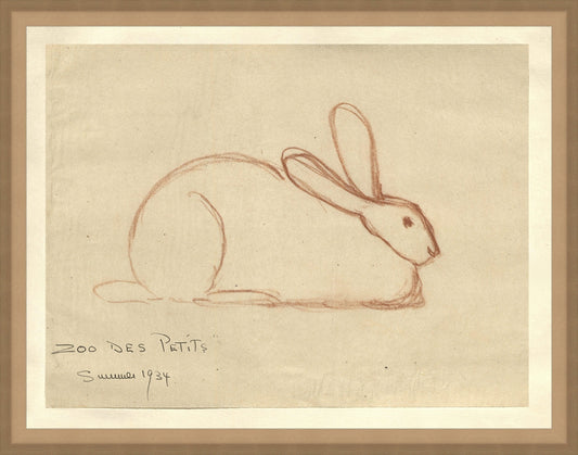 Framed Bunny. Frame: Bevel Sand. Paper: Rag Paper. Art Size: 10x13. Final Size: 11'' X 14''